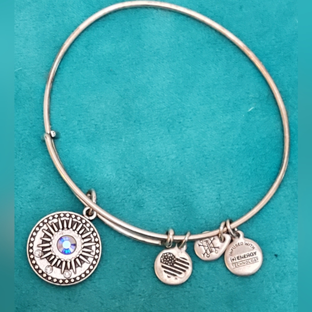 Alex & Ani silver charm bangle, Starburst design